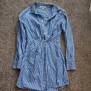 Steve Madden Blue and White Long Sleeve Shirt Dress